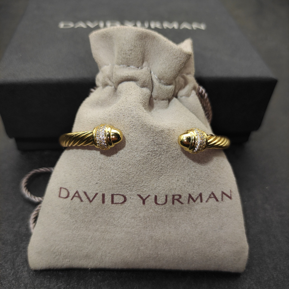David Yurman 5mm Gold Round Bracelet with Full Diamonds - Picture 3 of 9